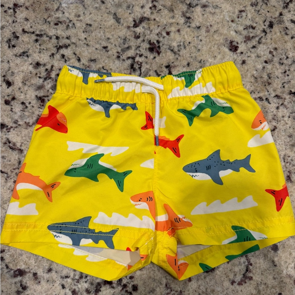 Colorful Shark Print Kids Swim Shorts